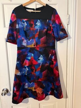 Maggy London Abstract Multicolor Fit-and-Flare Dress